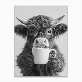 Highland Cow Drinking Coffee Canvas Print