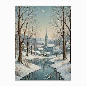 Winter Snow Village Canvas Print