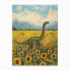 Dinosaur In A Field Of Sunflowers Painting 2 Canvas Print