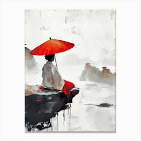 Asian Woman With Red Umbrella 1 Canvas Print