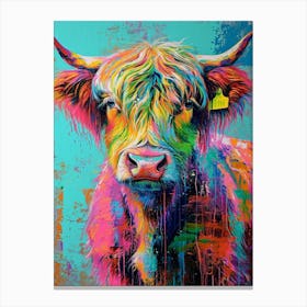 Hairy Cow Colourful Paint Splash 2 Canvas Print