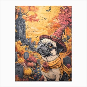 Halloween Pugs Watercolor 6 Canvas Print