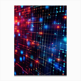 Abstract Digital Background With Interconnected Lines, Dots, And Glowing Elements In Red And Blue Hues 1 Canvas Print