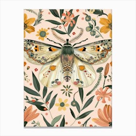 Pink Botanical Butterflies William Morris Style 3 Canvas Print