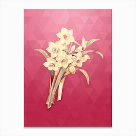 Vintage Chinese Sacred Lily Botanical in Gold on Viva Magenta n.0863 Canvas Print