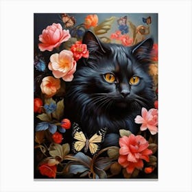 Black Cat With Butterflies Canvas Print