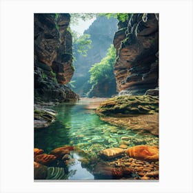 Waterfall In A Canyon 1 Canvas Print