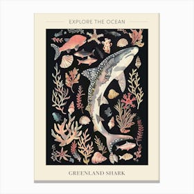 Greenland Shark Seascape Black Background Illustration 4 Poster Canvas Print