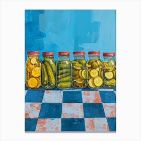Pickles In Jars Blue Checkerboard 2 Canvas Print