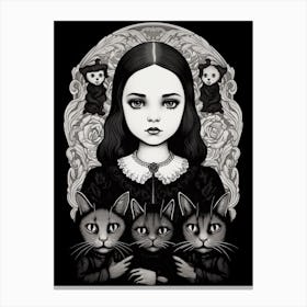 Wednesday Addams And A Cat Line Art Noveau 0 Fan Art Canvas Print