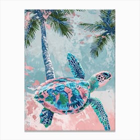 Pastel Sea Turtle & Palm Trees 2 Canvas Print