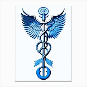 Caduceus Symbol Blue And White Line Drawing Canvas Print