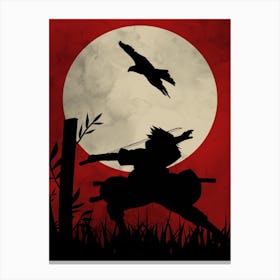 Funny Anime Japanese Silhouette Background Moon And Bird Cool Canvas Print