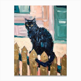 Black Cat On Fence Canvas Print