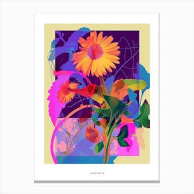 Calendula 4 Neon Flower Collage Poster Canvas Print