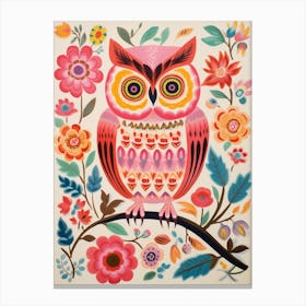 Pink Scandi Eastern Screech Owl 2 Canvas Print