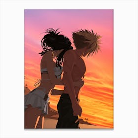 Kissing Couple At Sunset Canvas Print