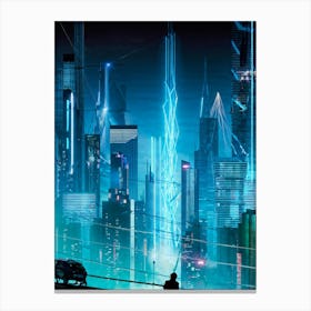 A Full Scale Concept Illustration Of An Urban Future Landscape Bathed In A Sea Of Electric Movement Canvas Print