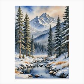 Snowy Mountain Stream Canvas Print