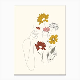 Colorful Thoughts Minimal Line Art Woman With Flowers III Canvas Print