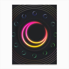 Neon Geometric Glyph in Pink and Yellow Circle Array on Black n.0399 Canvas Print