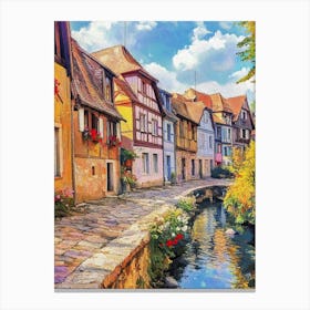 Modern Artistic European Famous Old Street View, Beautiful Old Vintage Houses Canvas Print