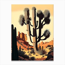 Joshua Trees In Grand Canyon Retro Illustration (1) Canvas Print