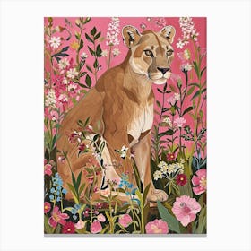 Floral Animal Painting Mountain Lion 1 Canvas Print