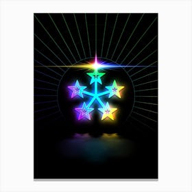 Neon Geometric Glyph in Candy Blue and Pink with Rainbow Sparkle on Black n.0348 Canvas Print