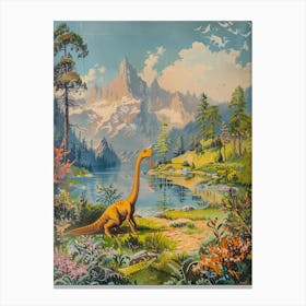 Dinosaur In The Mountains Landscape Painting 2 Canvas Print