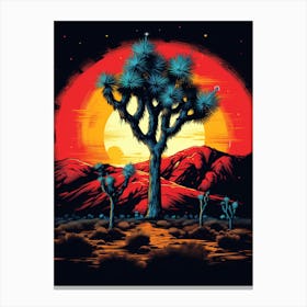 Joshua Tree At Night, Retro Illustration(2) Canvas Print