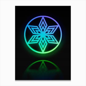 Neon Blue and Green Abstract Geometric Glyph on Black n.0015 Canvas Print