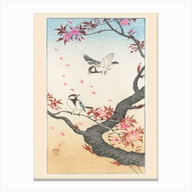 Two Great Tits At Blossoming Tree, Ohara Koson Canvas Print