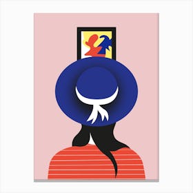 Girl Watching Art With Blue Hat Canvas Print