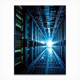 Abandoned Data Center Featuring Racks Filled With Mainframes And Servers Intricate Electronic Hardw (5) Canvas Print