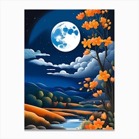 Landscape With A Full Moon Canvas Print