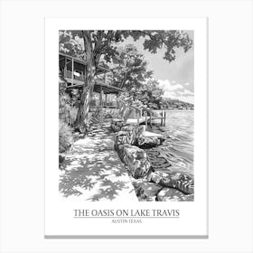 The Oasis On Lake Travis Austin Texas Black And White Drawing 3 Poster Canvas Print