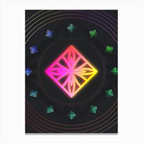 Neon Geometric Glyph in Pink and Yellow Circle Array on Black n.0281 Canvas Print