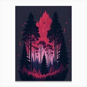 A Fantasy Forest At Night In Red Theme 43 Canvas Print