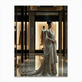 Asian Woman Stands Poised In A Luxurious Fashion Ensemble Contrasting Traditional Elements With Hig (2) Canvas Print