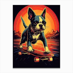 Boston Terrier Dog Skateboarding Illustration 2 Canvas Print