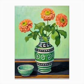 Flowers In A Vase Still Life Painting Zinnia 4 Canvas Print