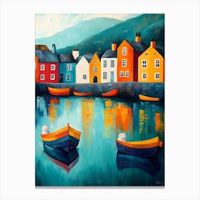 Irish Fishing Village With Cats 2 Canvas Print