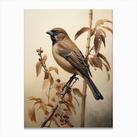 Dark And Moody Botanical Sparrow 1 Canvas Print