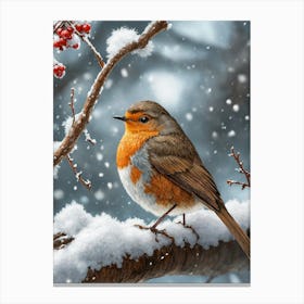Robin In The Snow Canvas Print