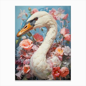 Swan With Roses 1 Canvas Print