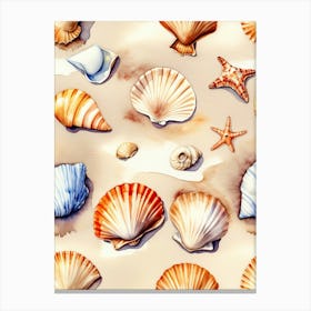 Seashells on the beach, watercolor painting 6 Canvas Print