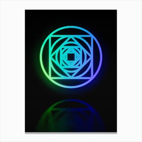 Neon Blue and Green Abstract Geometric Glyph on Black n.0241 Canvas Print