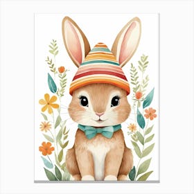 Floral Cute Baby Rabbit Bunny Nursery (3) Canvas Print