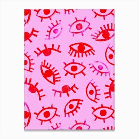 Linoprint Eyes in Red and Pink Canvas Print